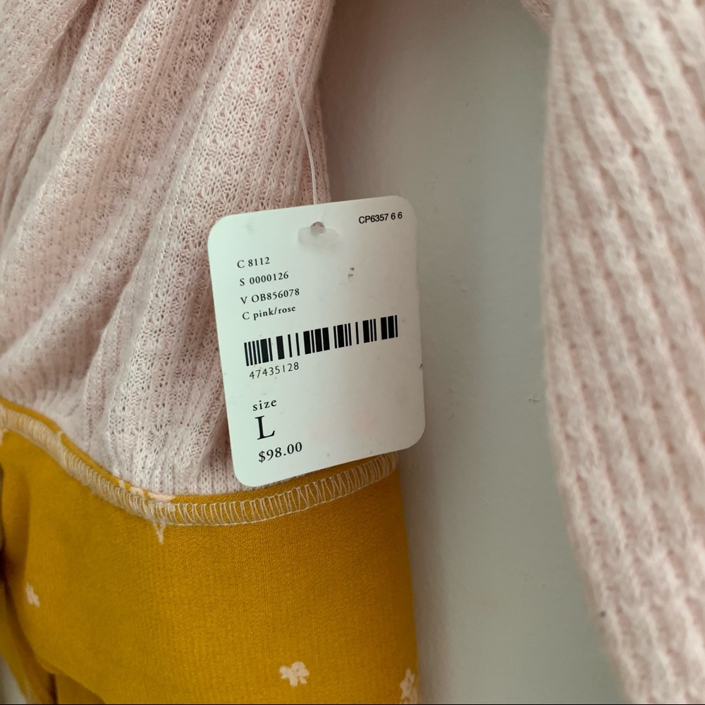 Free People Pink and Mustard Mixed-Media Wrap Blouse - Picture 3 of 10